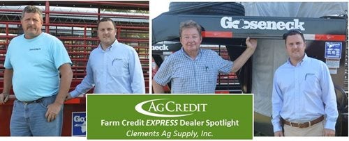 JP Blanford (Clements Ag Supply), TomZack Evans (Ag Credit), Pat Clements (Clements Ag Supply) & again TomZack Evans. 